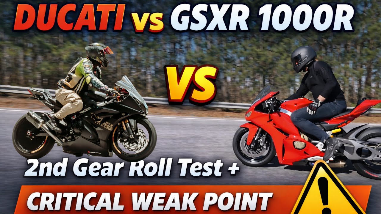 Сравнение нового Ducati V4 и GSXR 1000R: тест на крены на 2-й передаче + обнаружен критический не...