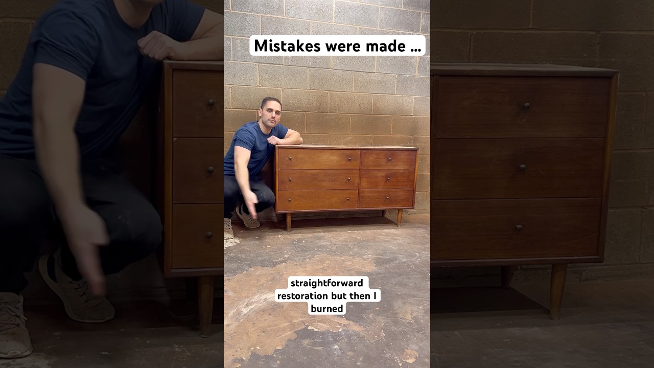 🤷&zwj;♂️Mistakes were made #diy #midcenturymodern #furnitureflip #veneer #furniturerestoration #dresser