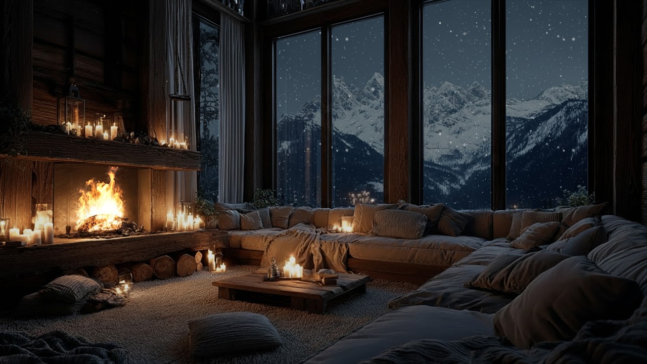 Soft Winter Snowfall beside the Fireplace ❄️ A Calm and Quiet Atmosphere for Focus