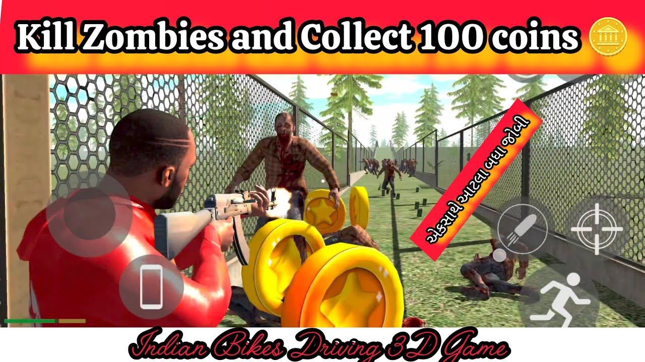 Kill Zombies and Collect 100 coins 🪙 # Indian Bikes Driving 3D Game # Zombie ko marna 