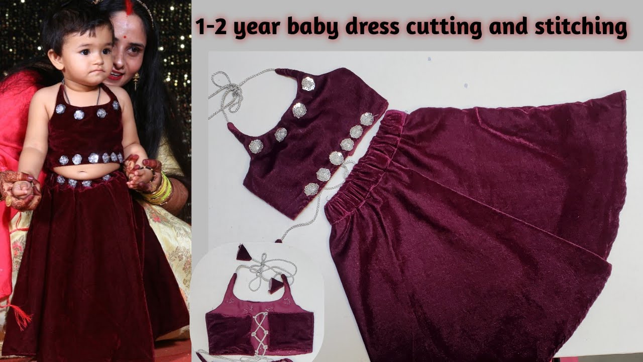 1-2 year baby girl lehenga choli cutting and stitching | baby halter neck cutting and stitching |