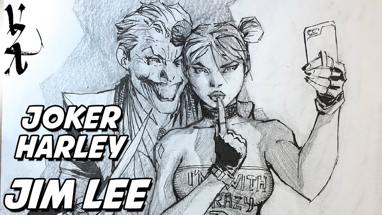 Jim Lee drawing Joker and Harley Quinn