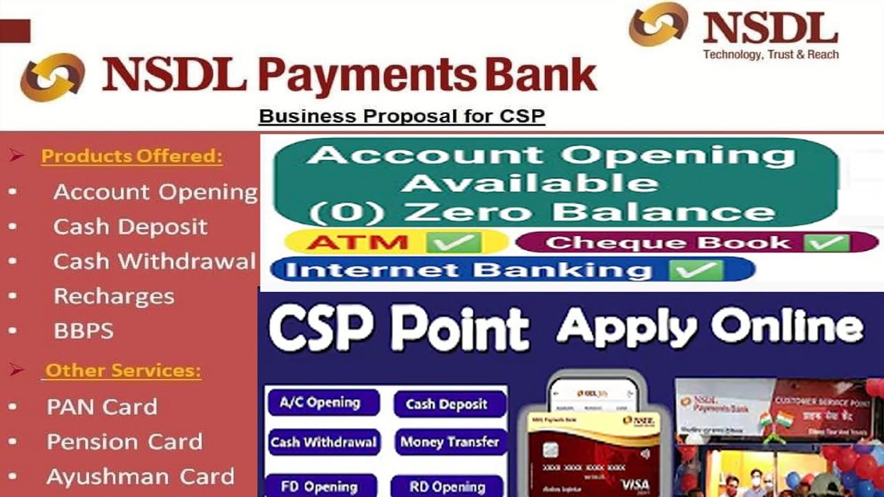Nsdl Payment Bank csp #Zero Balances  Account  Opening | NSDL CSP Online  Apply