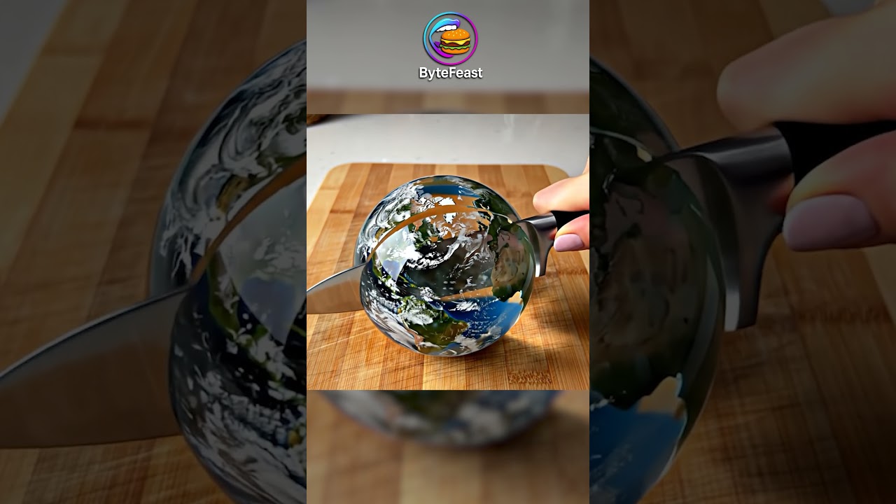 Slicing a Glass Earth Planet 🌍✨ (ASMR Satisfying Cut)  #asmr #ai