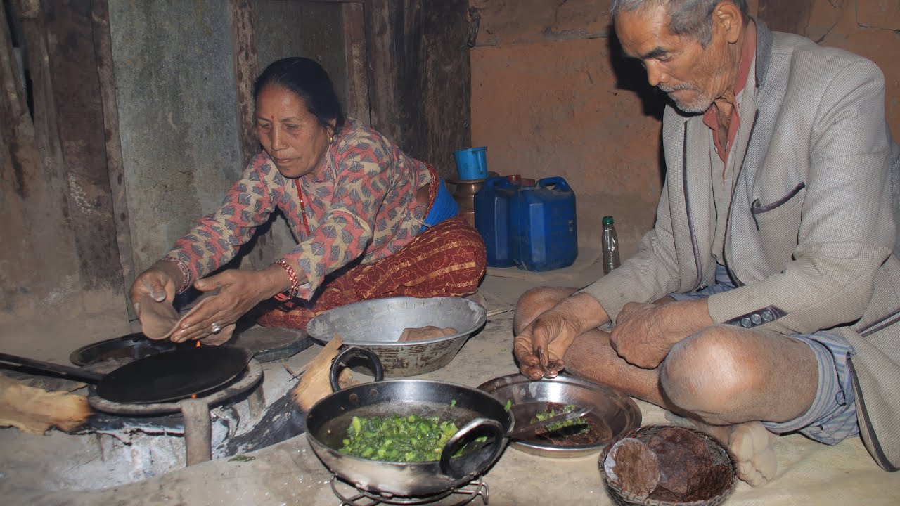 Grandmother Feeds Grandpa Traditional Kodo Roti & Saag |😍🫶