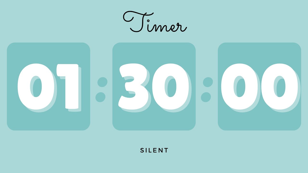 🐳 1 Hour 30 Minutes Silent Timer with Cute Ending Alarm | Pastel Teal Timer