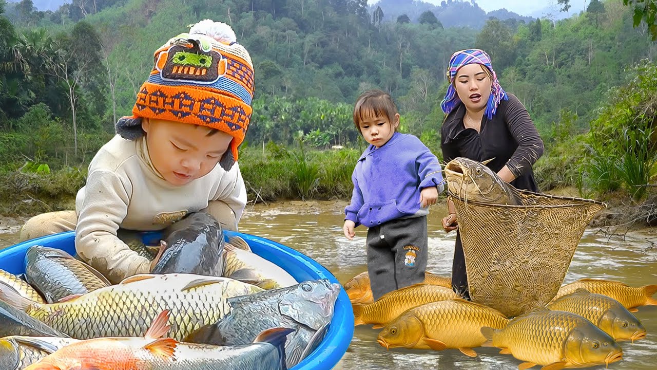 Joy of Fishing: Chuc Duong and Kids Land Huge Fish Pond Catch. Peaceful Working Life | Village Life