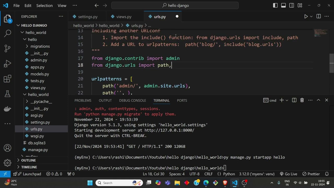 Creating a Basic 'Hello World' App in Django