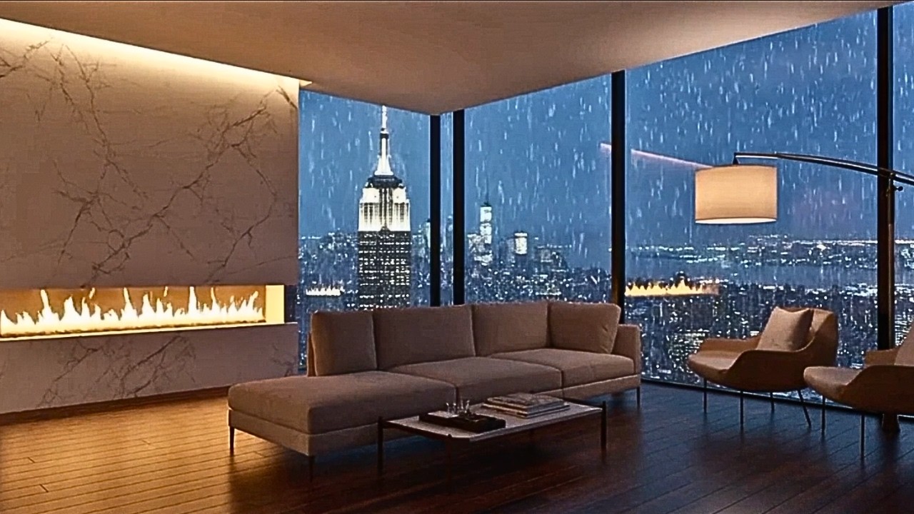 Rainy Night in a NYC Luxury Penthouse with Fireplace