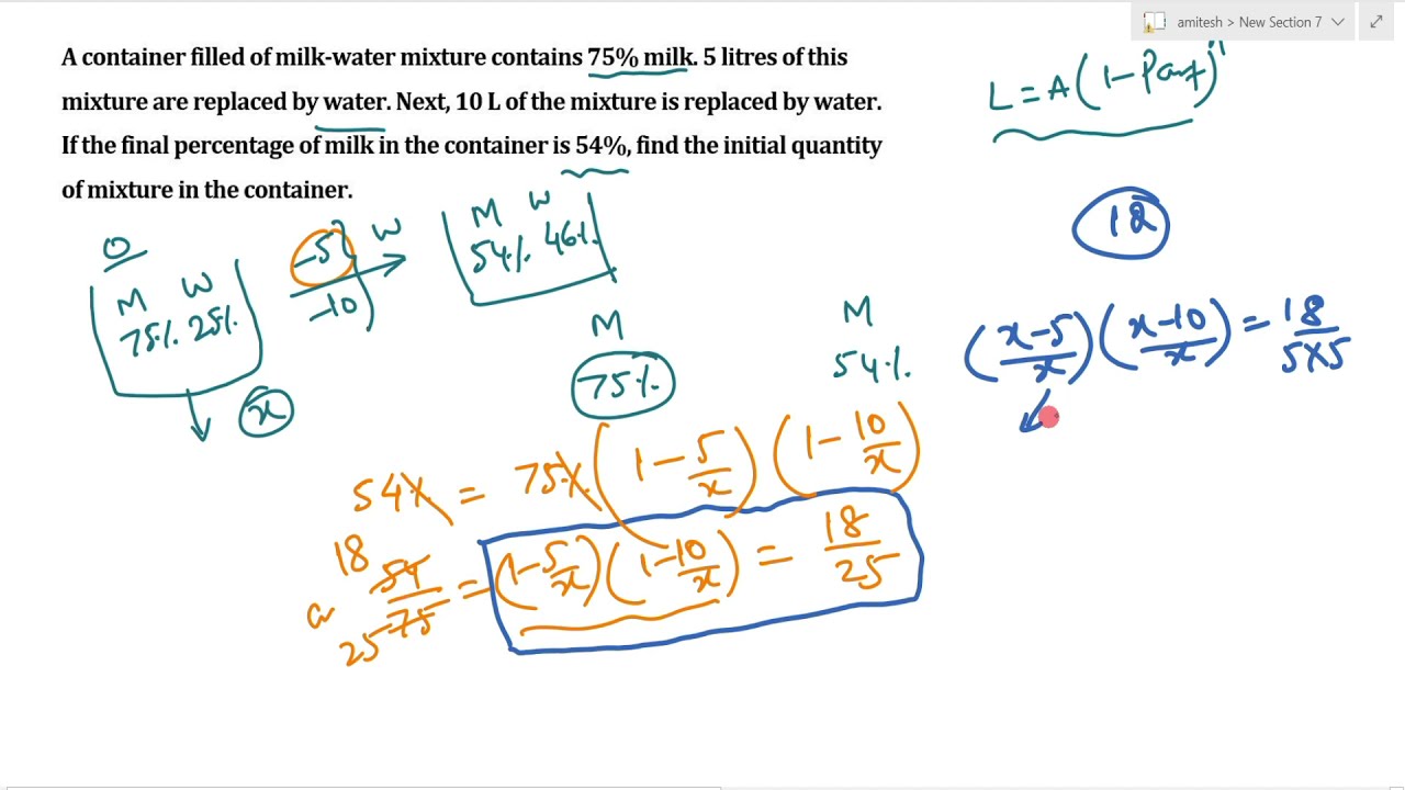 A container filled of milk-water mixture contains 75% milk. 5 liters of this mixture are replaced