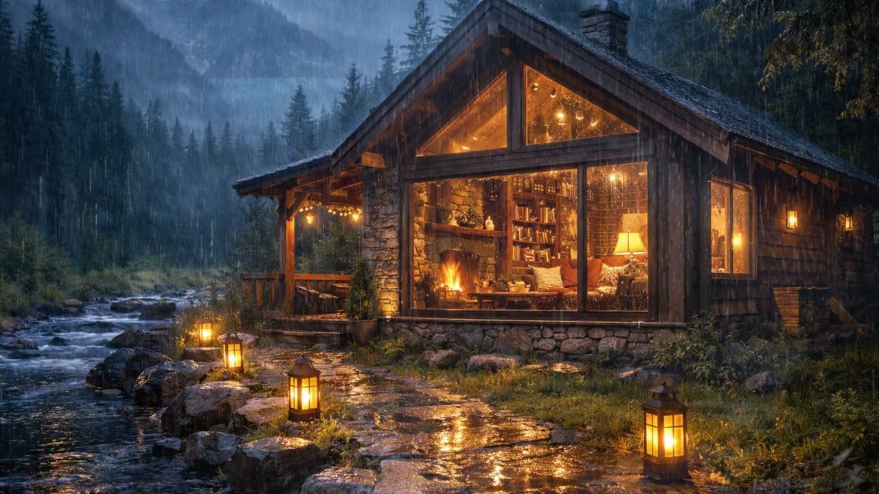 Heavy Rain Outside & Fireplace Inside 🔥 Cozy Cabin Ambience for Sleep (2 Hours)