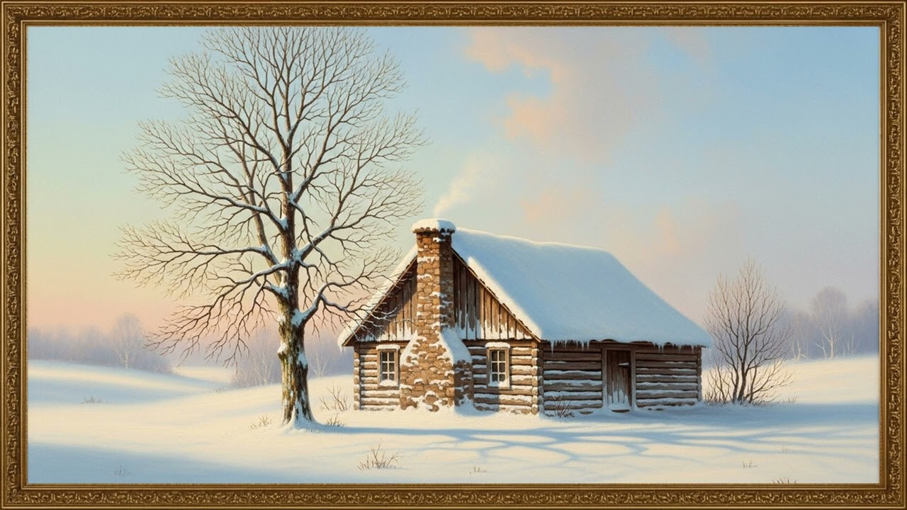 Quiet Snowy Cabin Landscape | Elegant 4K Art TV Background (No Music)
