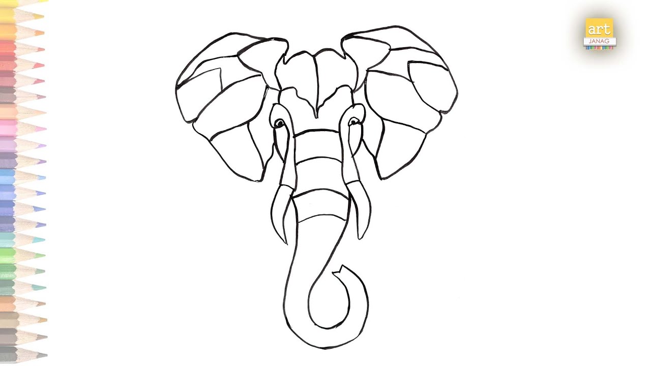 Glass Painting elephant outline sketch easy | How to do Glass Painting elephant