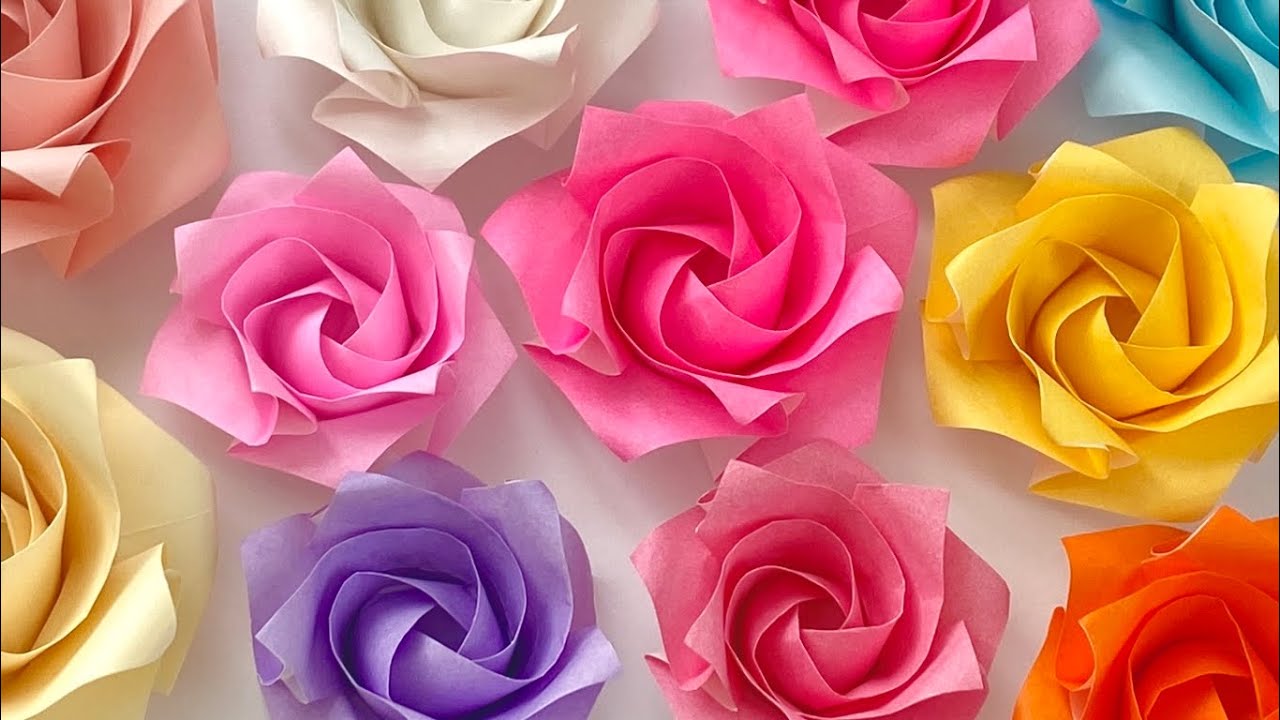【折り紙】五角のバラ（1分ローズ風）／[Origami] Pentagonal origami rose