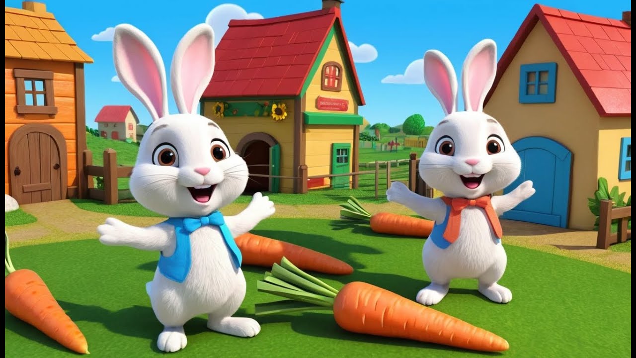 Two Little Bunnies in the Carrot Village Adventure | Cute and Fun Kids Nursery Rhyme Animation