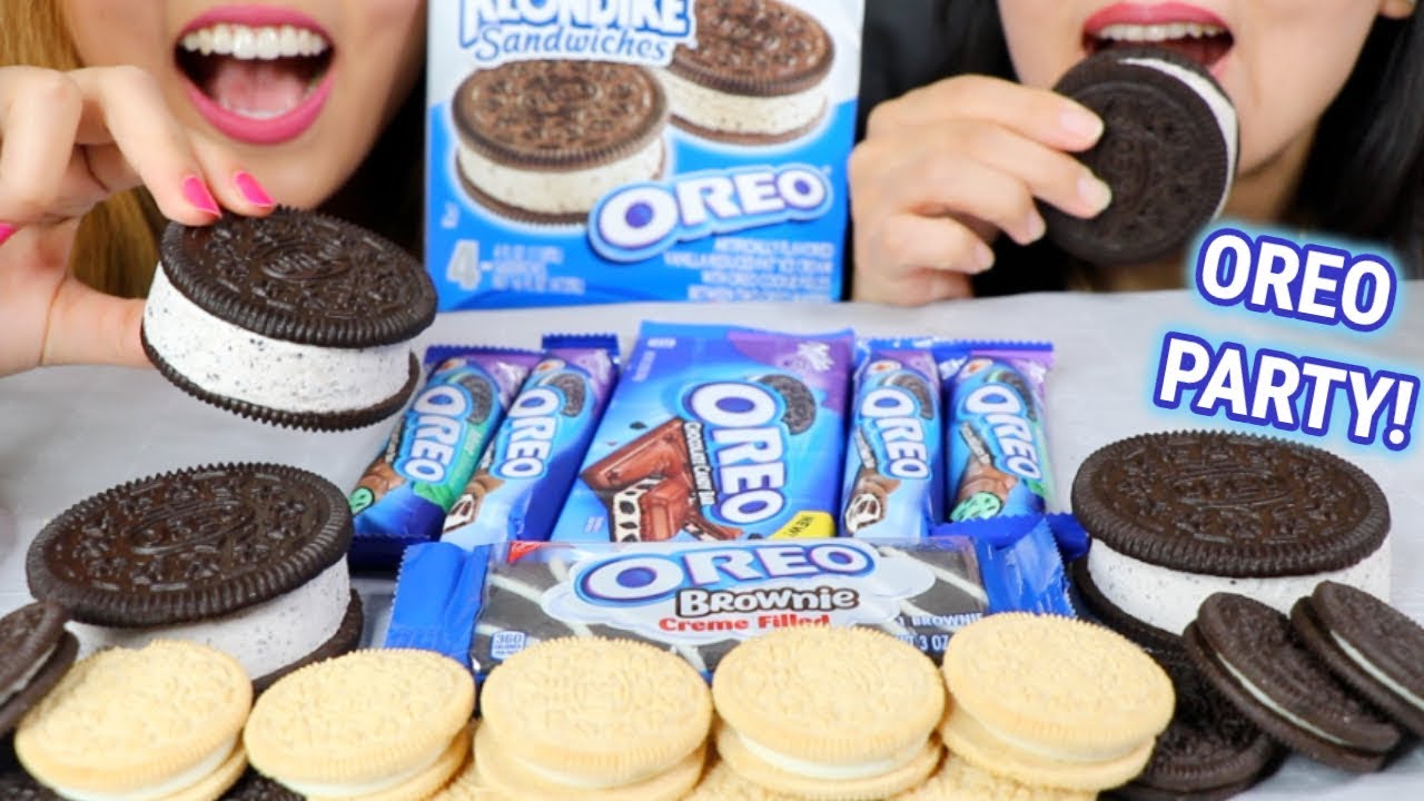 ASMR OREO PARTY (ICE CREAM, CHOCOLATE BARS, BROWNIES) *ASMR EATING* | Kim&Liz ASMR
