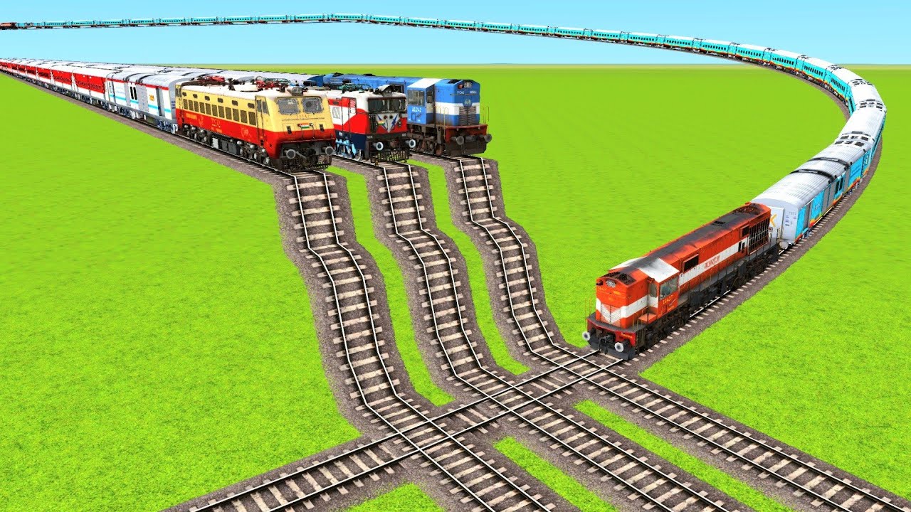 4 TRAINS PASSING ON 3 HIGH STAIR TRACKS & 1 TRAIN RUNNING ON FLYING RAILROAD|Train Simulator|