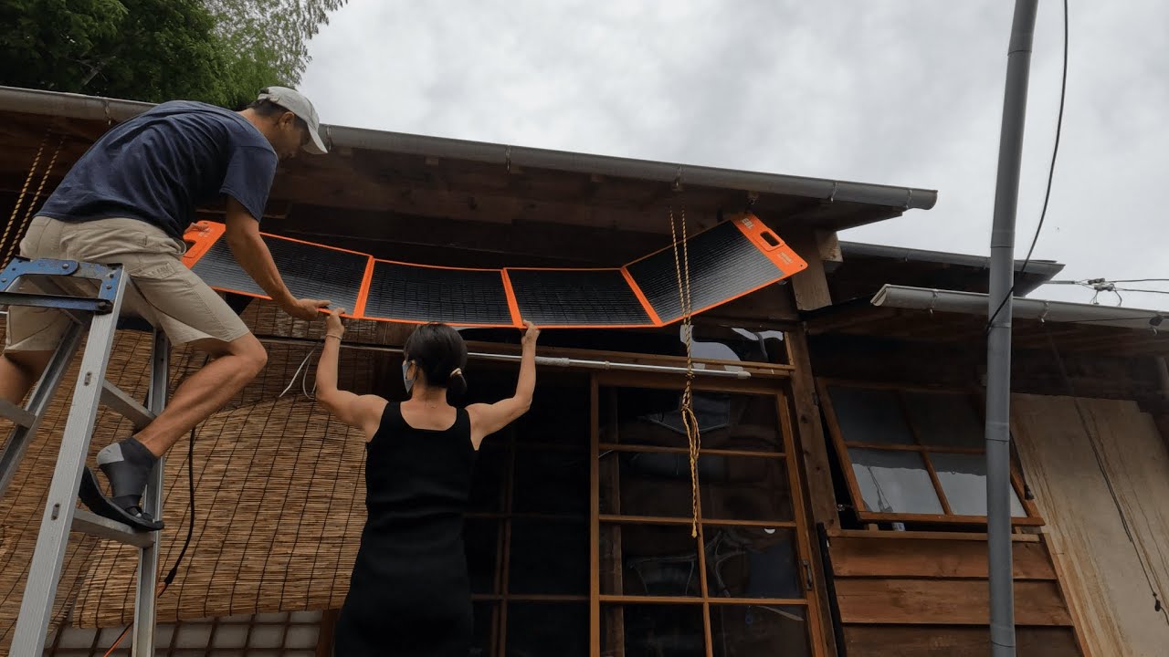 【古民家に住もう#179】庭整備防草シートとセミオフグリッドを目指してEBLポタ電を活用してみたんですよ。