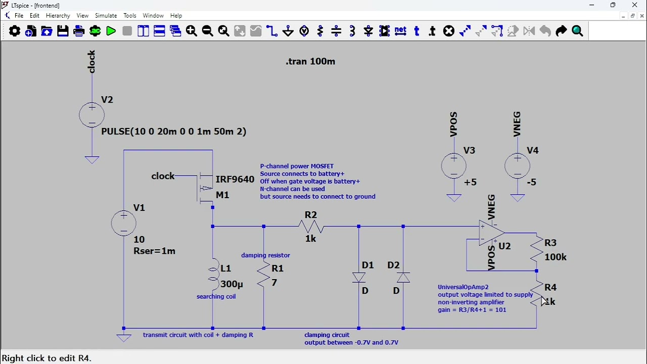Pulse Induction Metal Detectors. How do they work? Part 2: Front end (preamp). LTspice analysis.