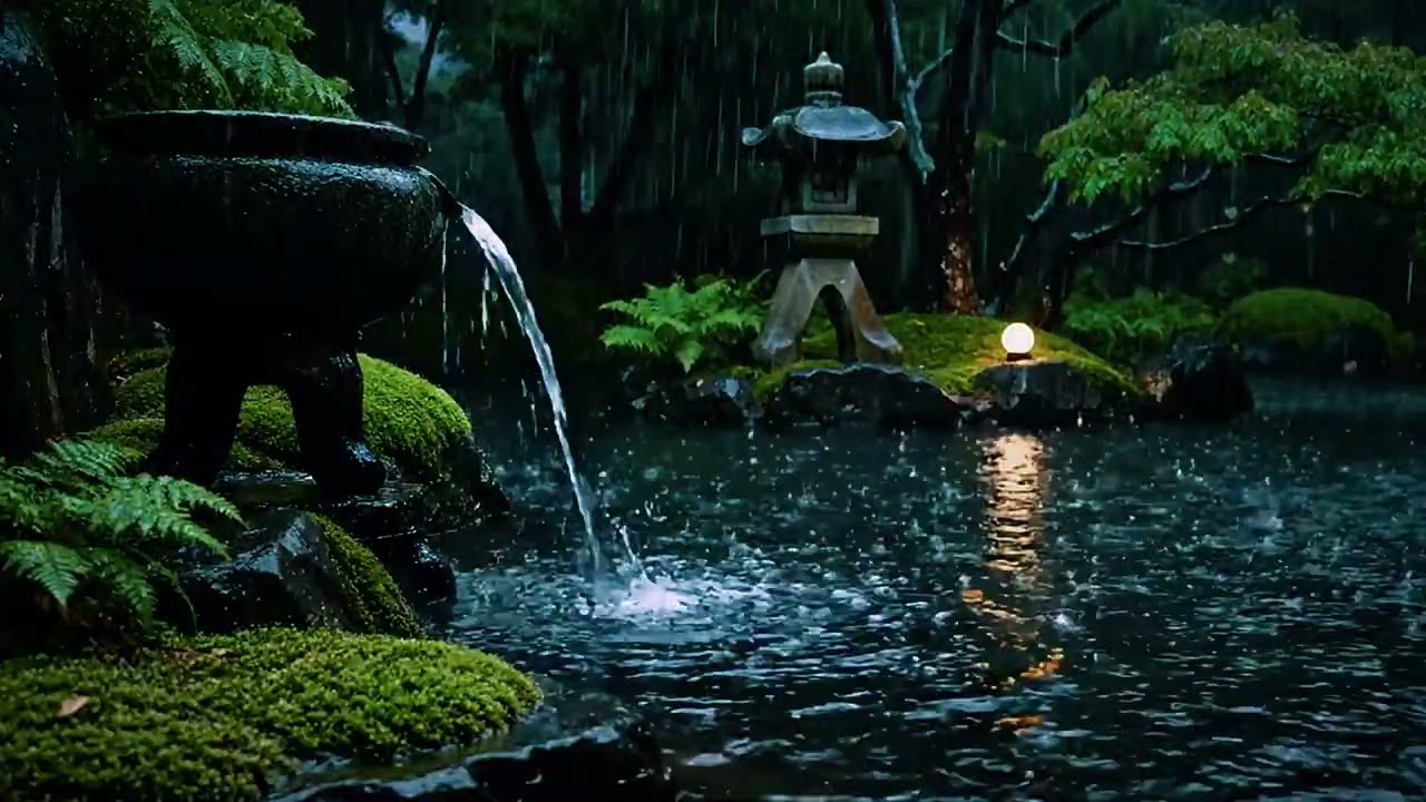 Deep Sleep in 5 Minutes 🌙 Heavy Night Rain Sounds | Zen Garden Ambience