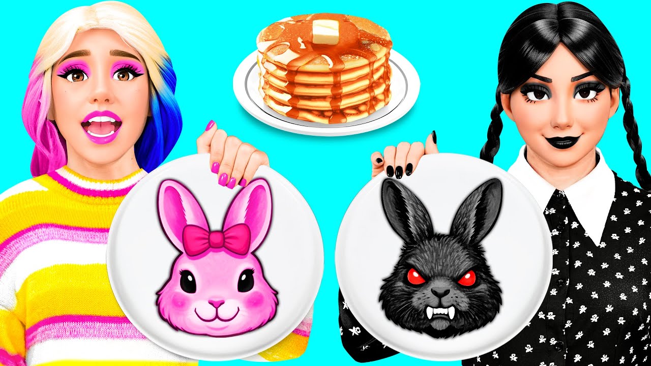 Tantangan Seni Pancake dengan Wednesday Addams | Tantangan Makanan Lucu