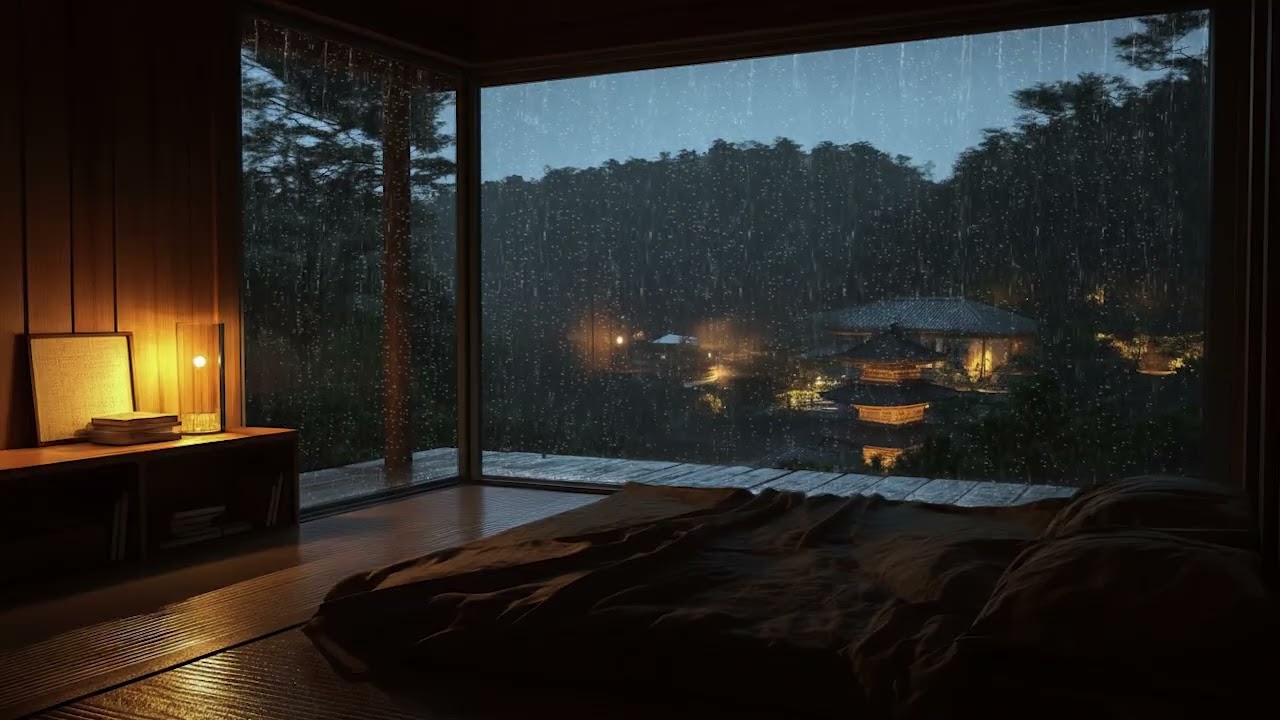 Gentle Night Rain on Wooden Cabin Window 🌧️ Cozy Forest Bedroom Ambience for Deep Sleep & Relaxation
