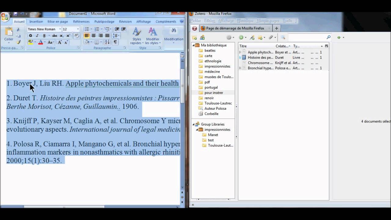 Zotero : création rapide de bibliographies, création de rapports