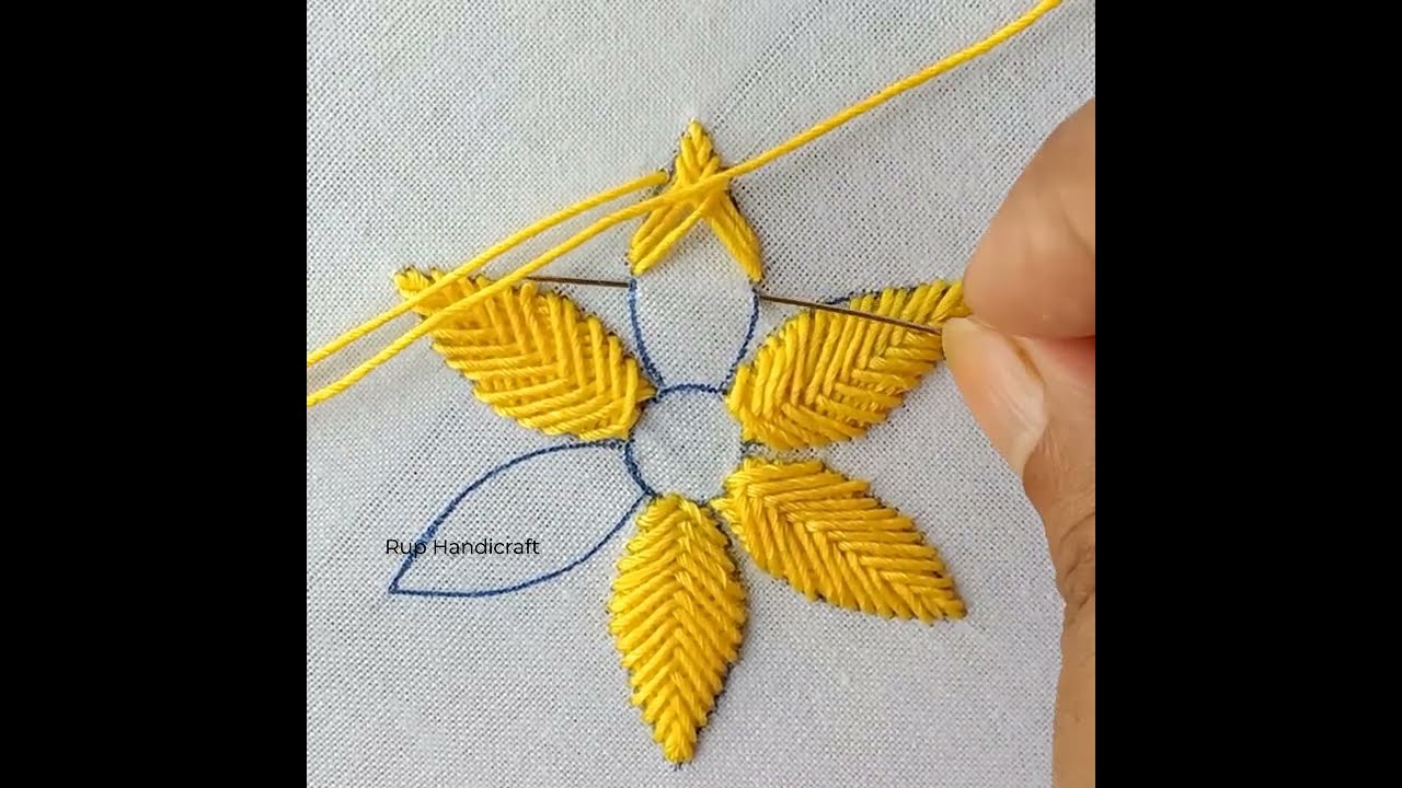 Elegant Fishbone Stitch Flower Embroidery !! Flower Pattern Embroidery Work, #bordado #viralvideo