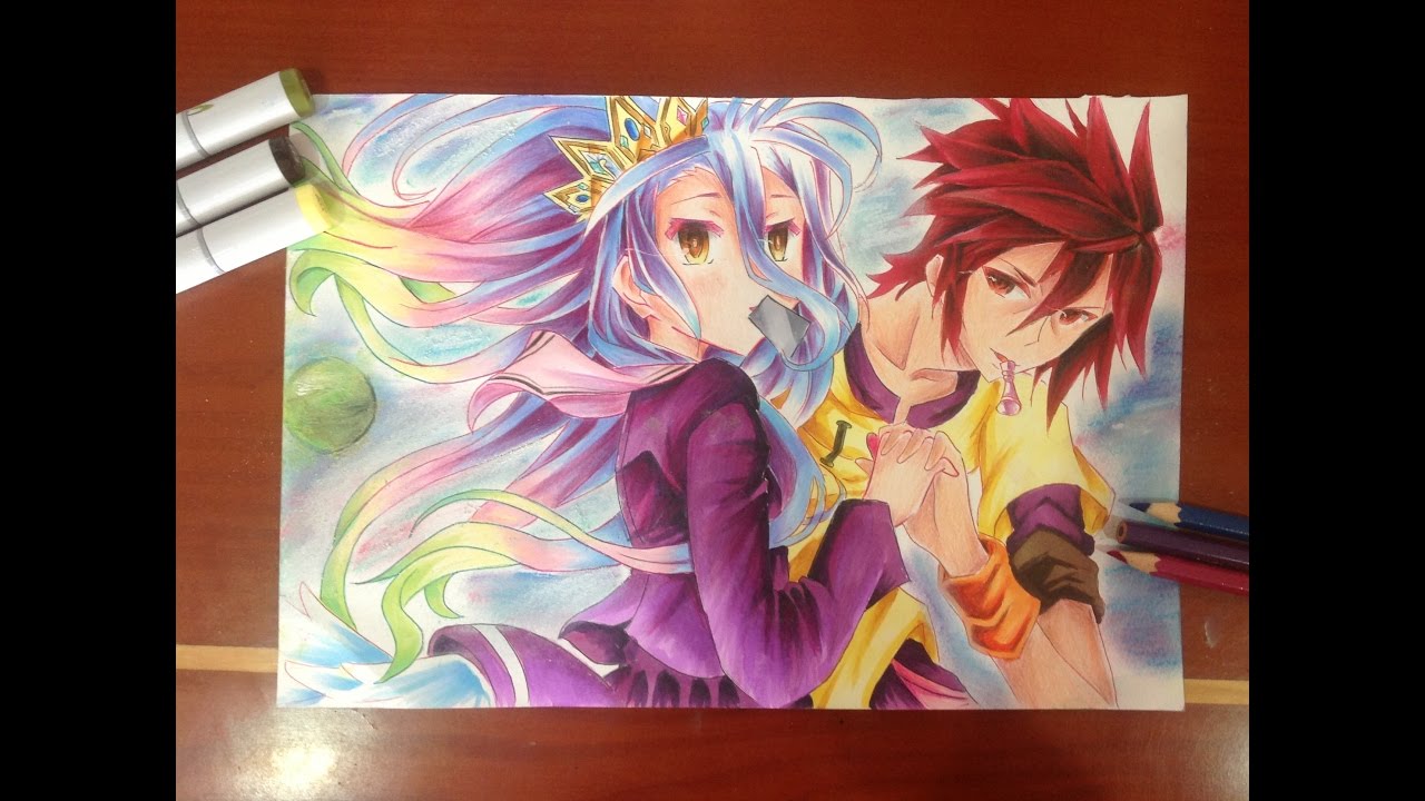 Drawing Shiro and Sora from No Game No Life