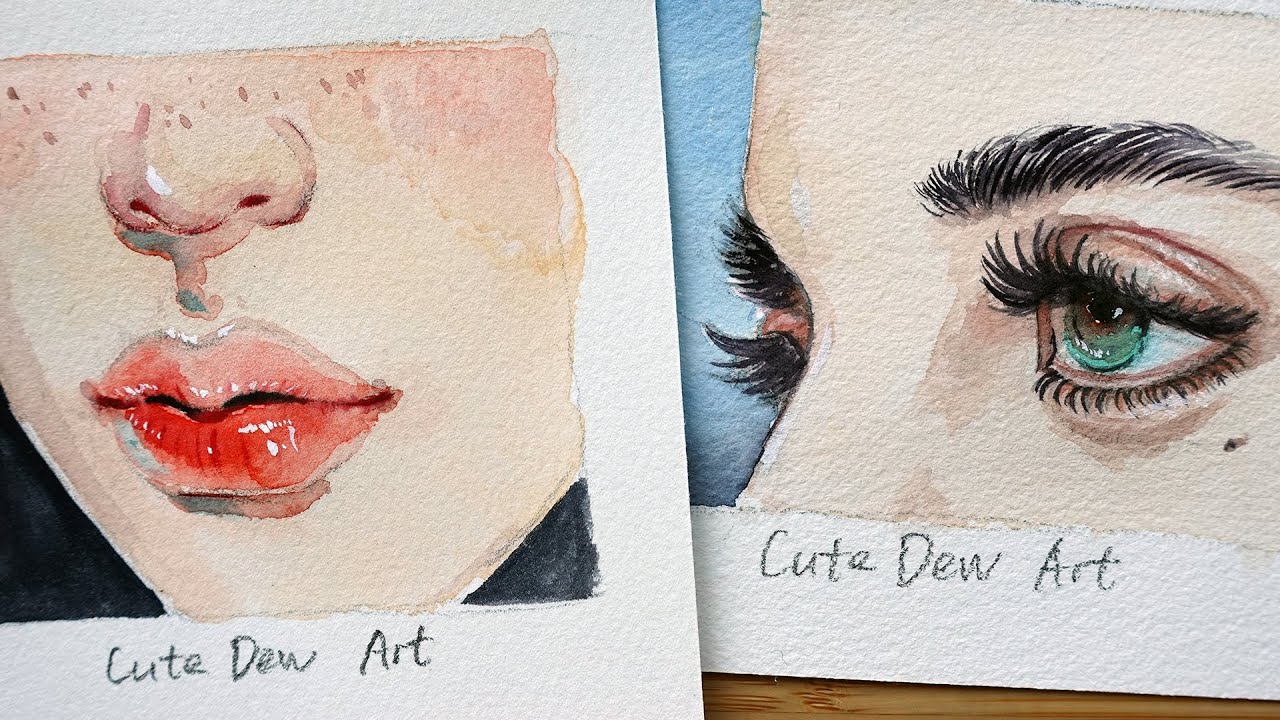 Easy watercolor tutorials |    How to paint mouth and eyes