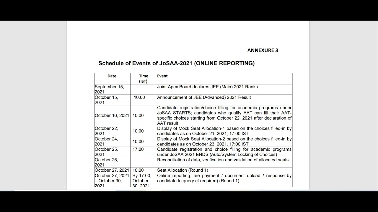JOSSA COUNSELLING SCHEDULE ANNOUNCED (2021) #jossa