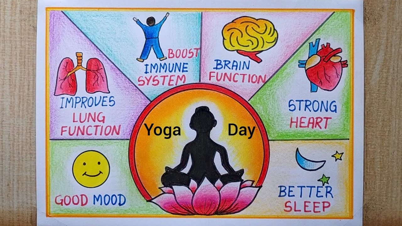 Yoga Day Poster Drawing easy| International Day of Yoga Poster| Benefits of Yoga Poster drawing