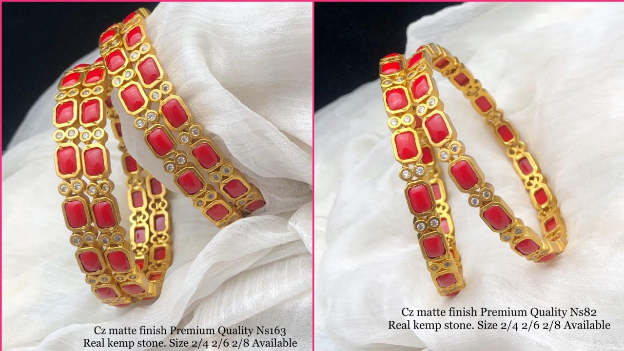 cz matte finish premium quality real kemp stone bangles / 1 gram gold ruby stone bangles