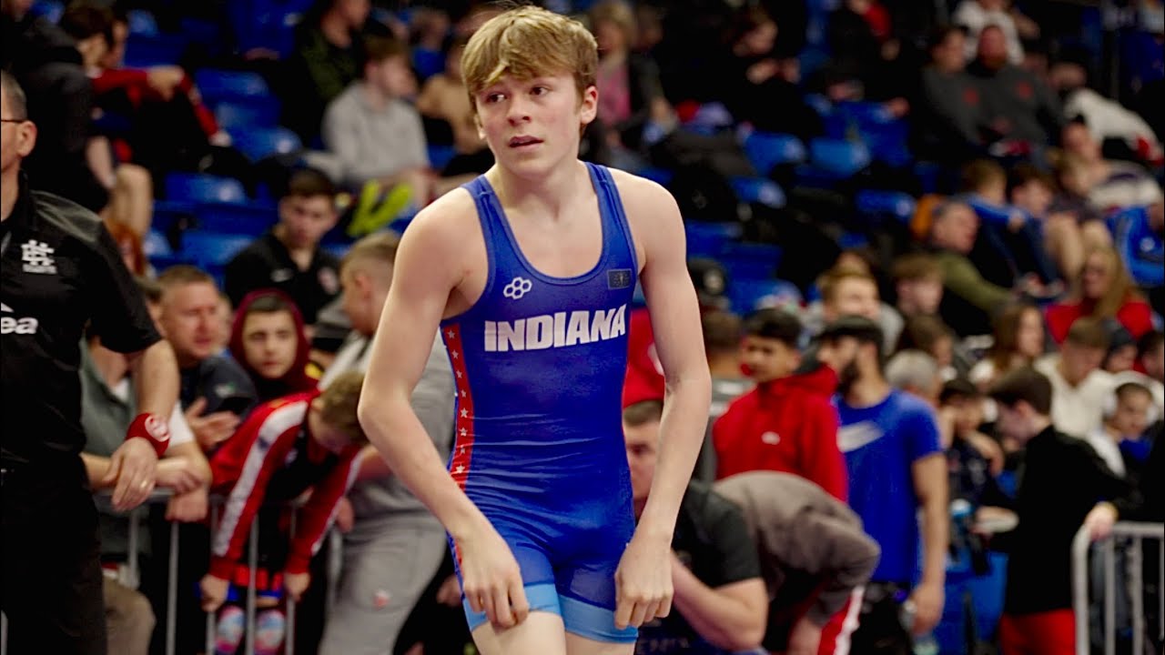 U15 Andriy Salivanchuk (UKR) vs Miro Parr-Coffin (USA) 41kg. Freestyle boys youth wrestling. B-cam-m