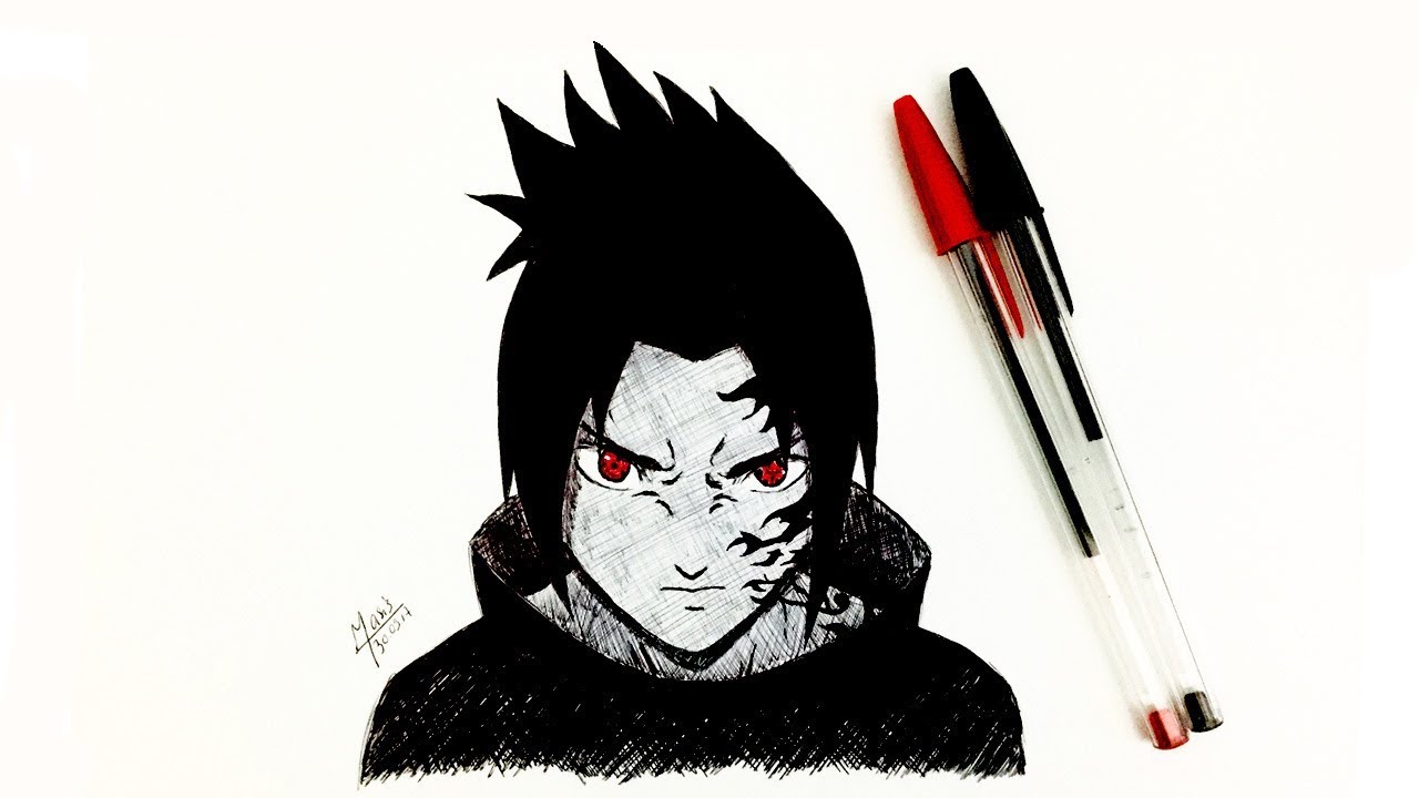 DESSINER SASUKE AVEC STYLOS BIC !! ( JE VOUS OFFRE CE DESSIN ! )