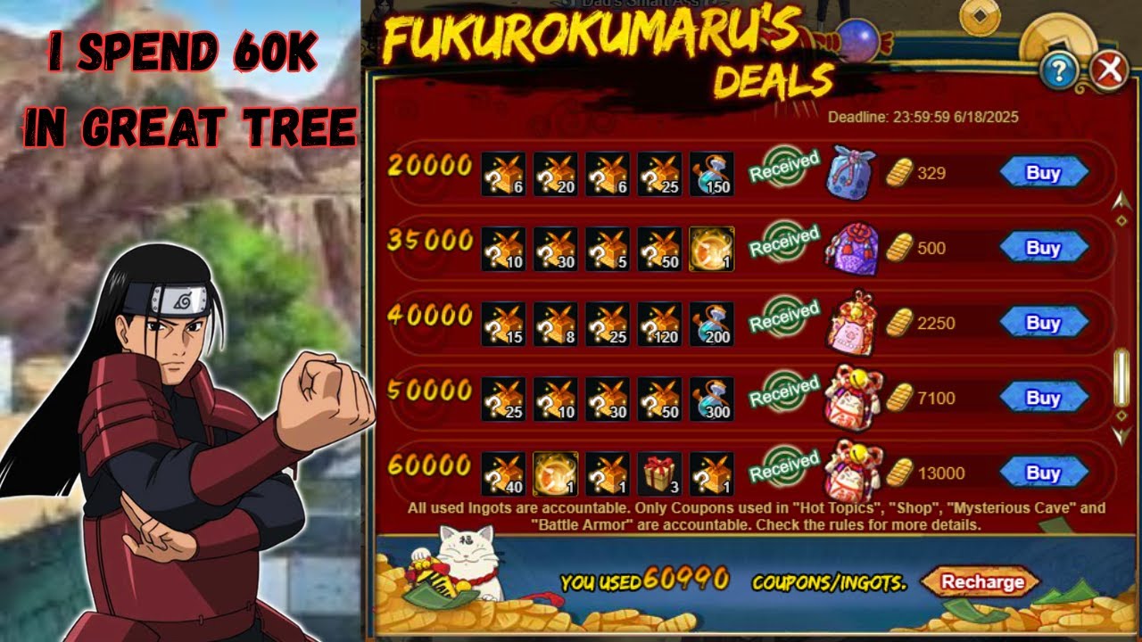Трачу 60к купонов в Great Tree и беру Fukurokumaru's Deals в NARUTO ONLINE!