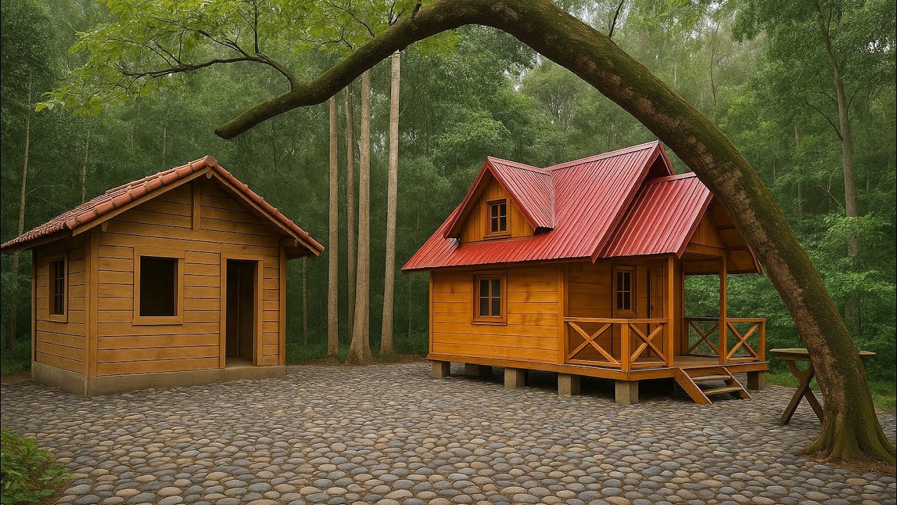 build a wooden house, roof tiles quickly