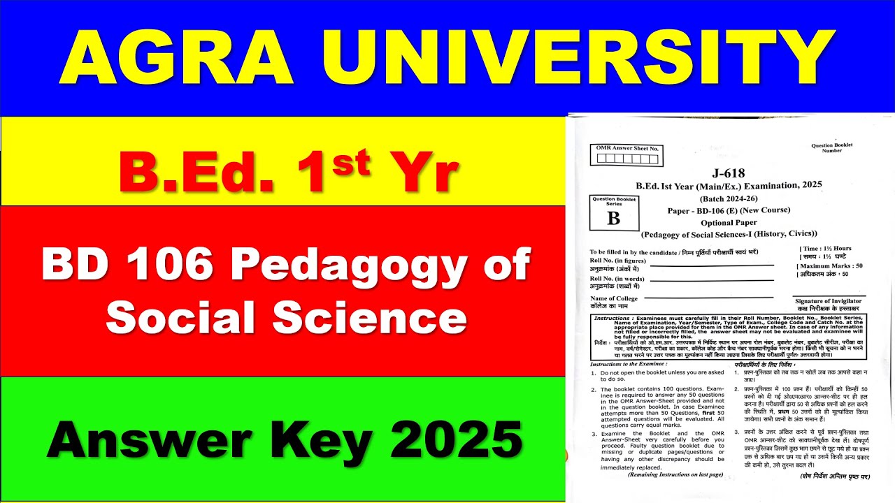 BD 106 PEDAGOGY OF SOCIAL SCIENCE ANSWER KEY 2025 / B.ED 1ST YEAR / AGRA UNIVERSITY