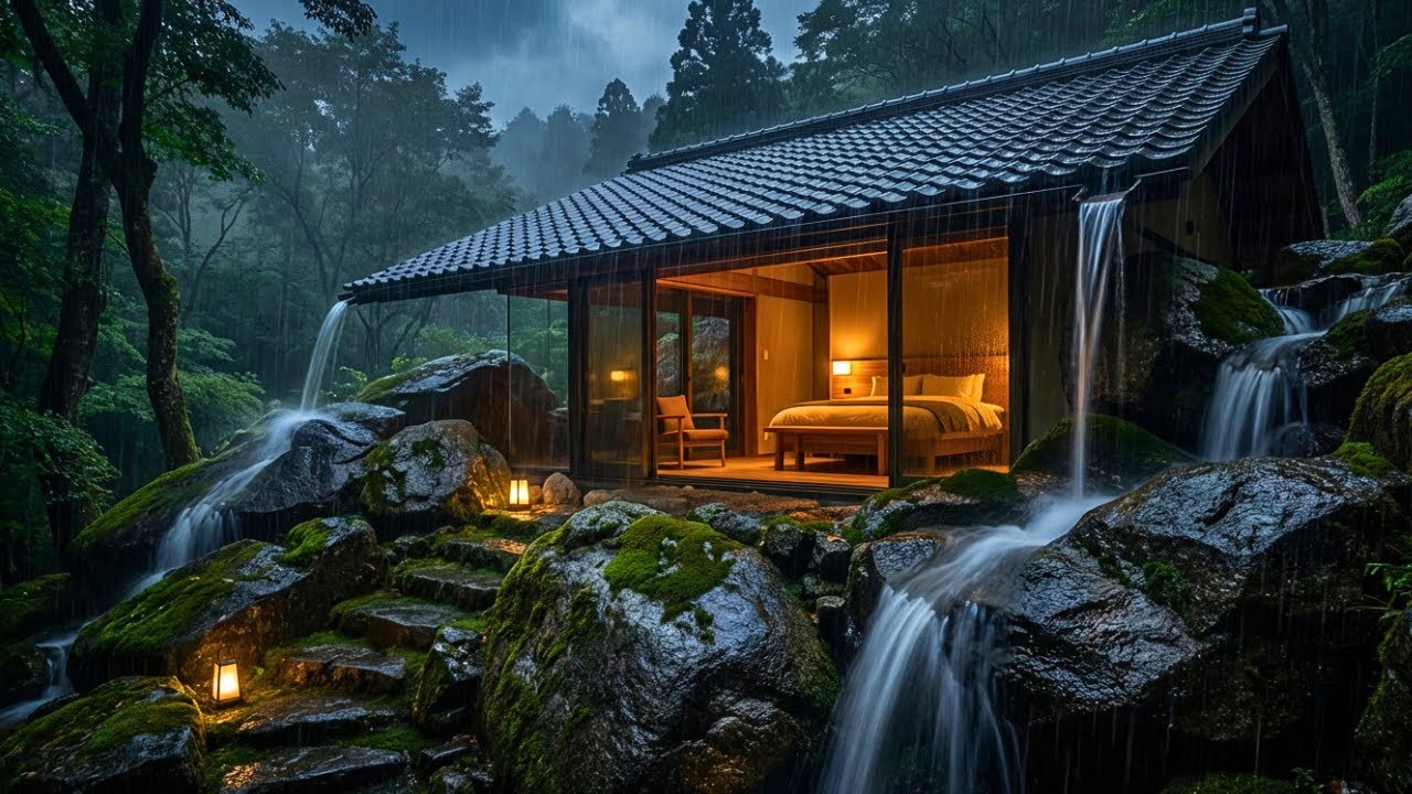 Gentle Rain Forest Cozy Cabin Ambience for Deep Sleep,Overthinking,Insomnia, Anxiety & Stress Relief