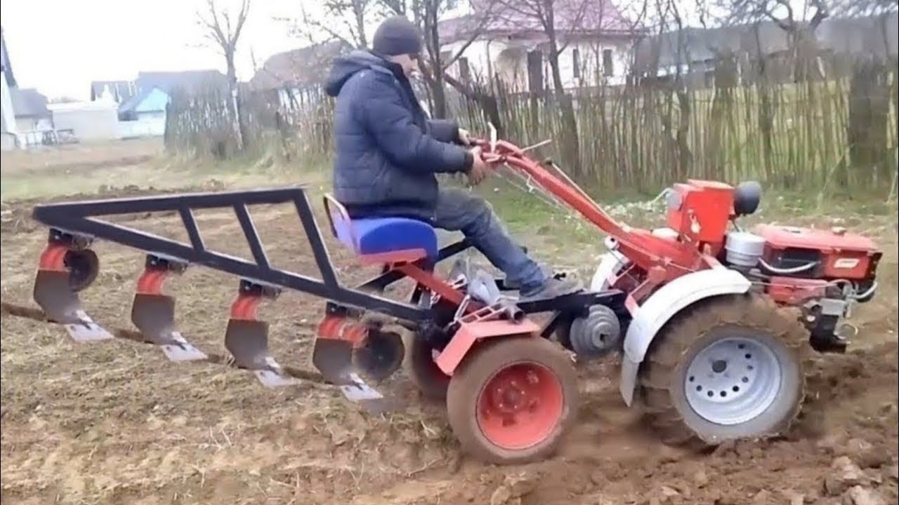 plowing with a walk-behind tractor in different countries of the world, video selection