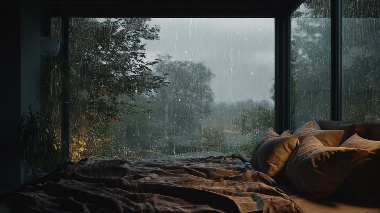 Deep Sleep Rain Ambience 🌧️ Heavy Rain in Mountain View Bedroom at Night