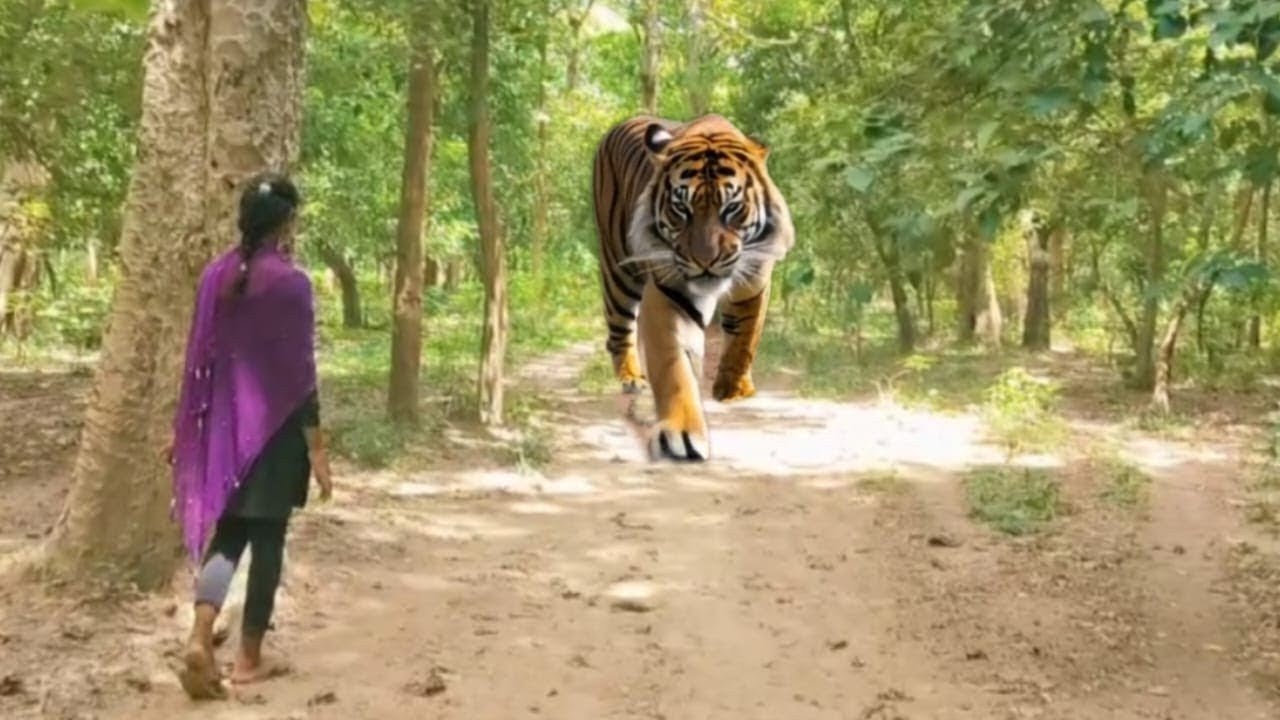 Tiger Attack On Village Girl in the forest l tiger Attack man in forest ya🌳Benga🙏tiger Attack.😂🍄🌦️🦁🐆