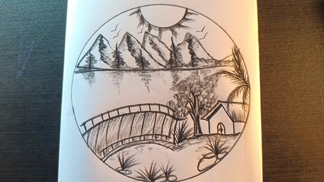 How to draw mountain circle village scenery #drawing #scenery #mountain 
