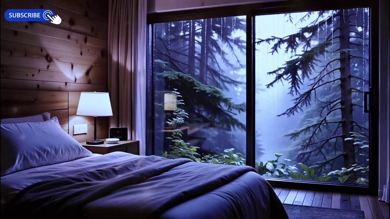Heavy Rain on Window 10 Hours (Dim Screen) | Soft Piano for Deep Sleep
