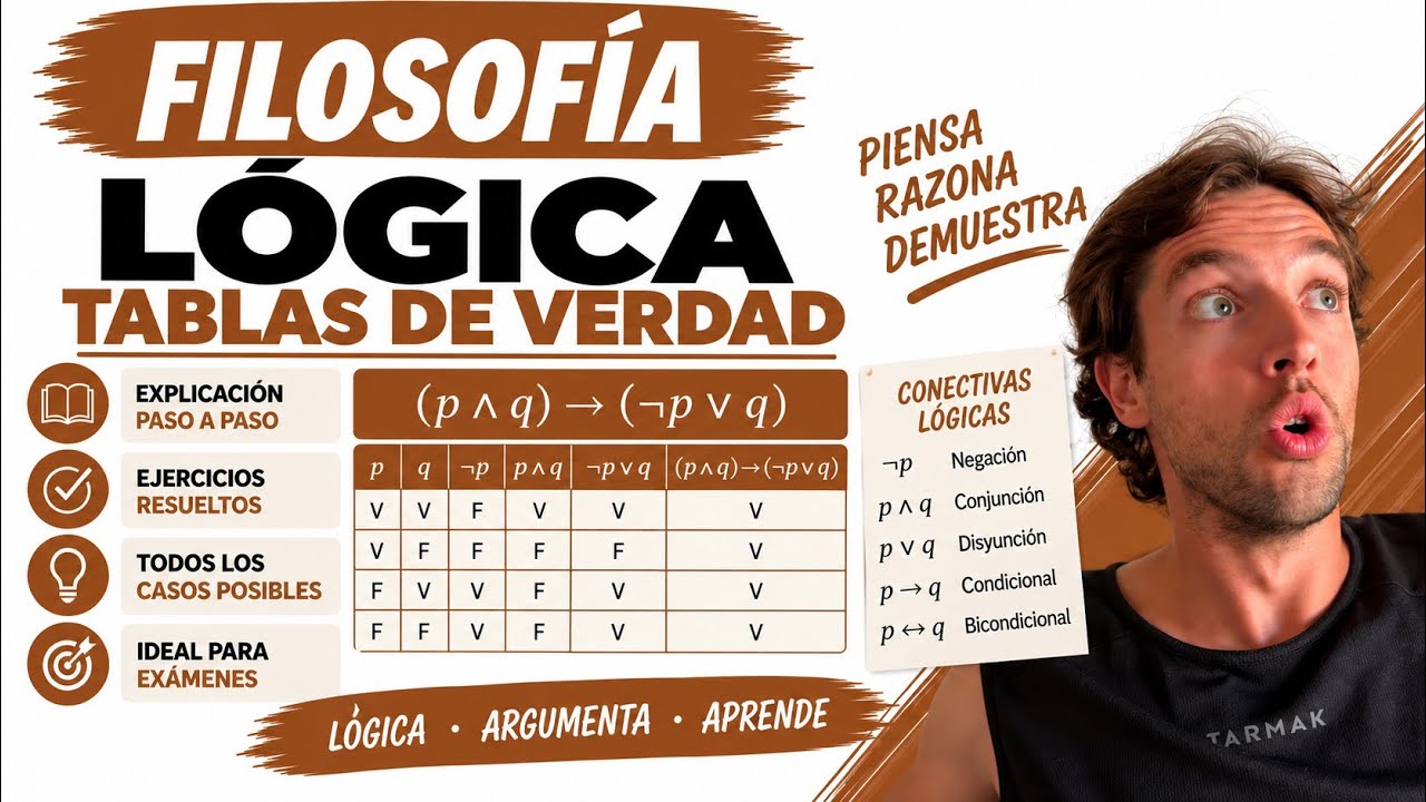 TABLAS DE VERDAD resuelta paso a paso. Lógica 1º Bachillerato. Con 2 y 3 incógnitas.