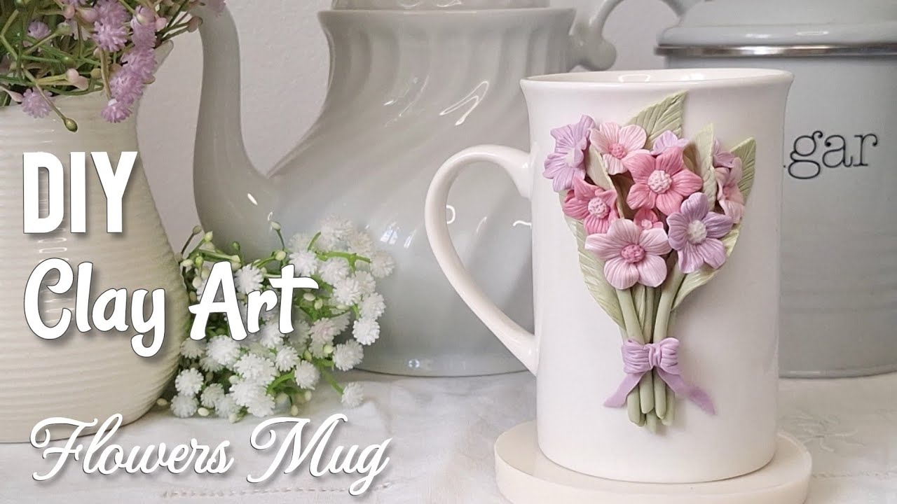 How to make a Beautiful FLOWERS MUG 🌸 with Cold Porcelain! 🩷 CLAY ART | EASY DIY
