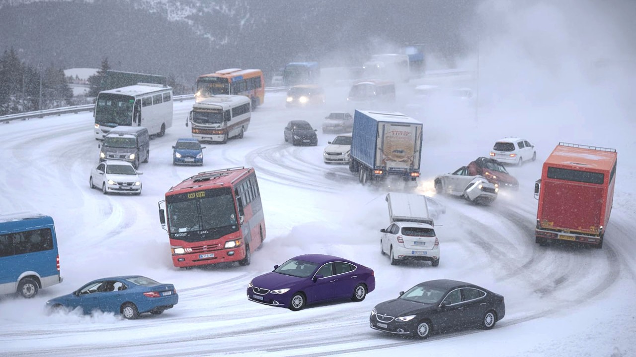 Deadly Icy Roads – Cars Spin Out of Control in Total Chaos!