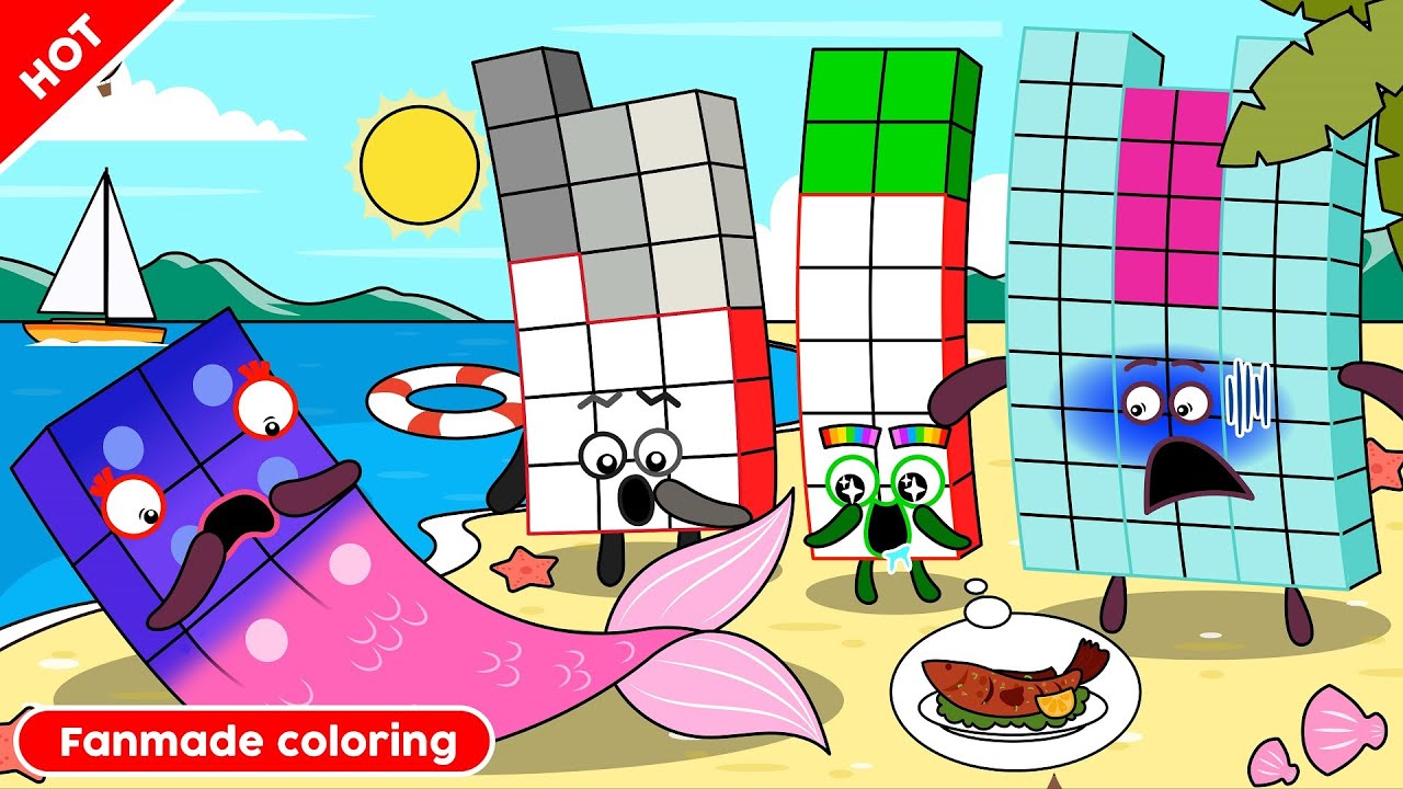 Oh No, NB 6 Has Turned Into a Mermaid! Numberblocks Fanmade Coloring Story