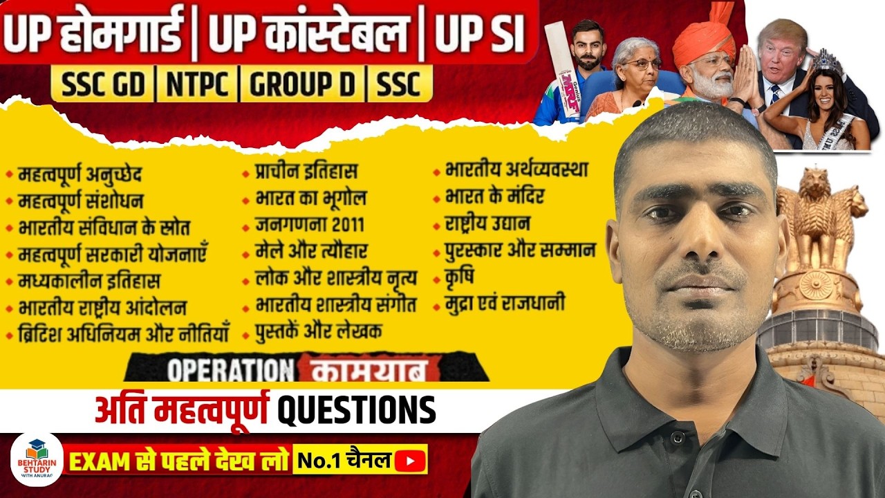 UP SI 2026 | Most Important GK Questions | Final Revision for UP Police, SSC GD, NTPC