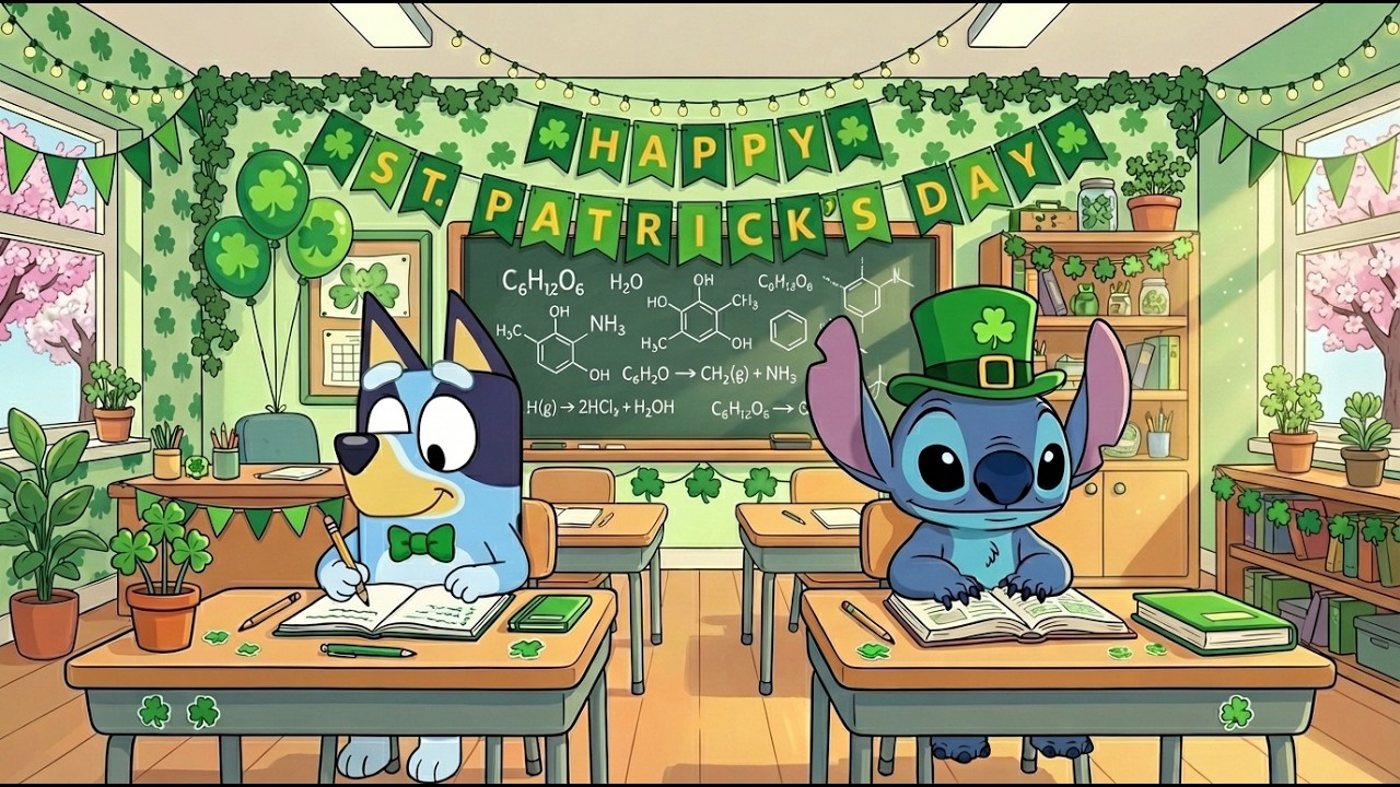 Stitch & Bluey St. Patrick’s Day Lucky Classroom 🍀 Calm Lofi for Study & Focus 📚 Green Learning Vibe